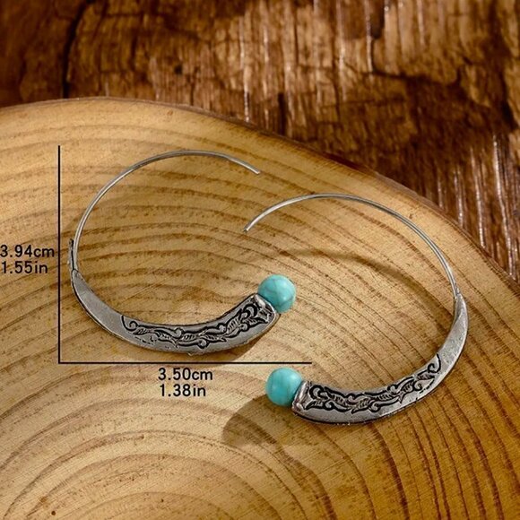 Large Silver Tone Feather Spiral Earrings in Turquoise Blue #1314 - Picture 4 of 8